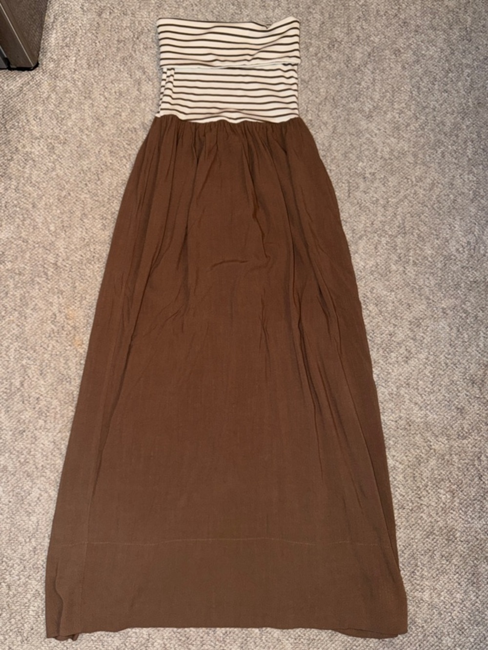 Striped Bodice Brown Maxi Dress